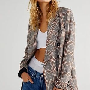 Plaid Double-Breasted Blazer